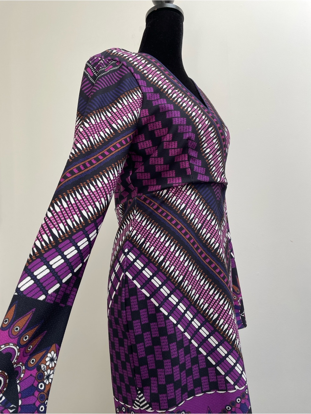 Hale Bob Geometric Print Long Sleeve Dress | Size M | Purple Multi